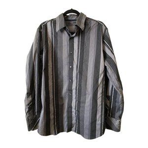 Two a.m. Mens Stretch Striped Collared Long Sleeve Button Down Shirt Gray Large